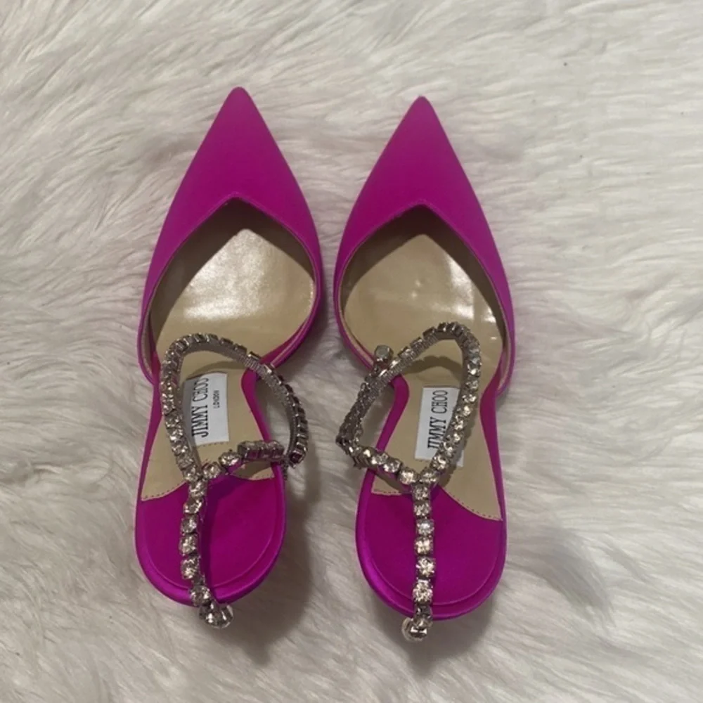 Jimmy Choo‎ Saeda Crystal ankle strap pointed toe pump size 39EU